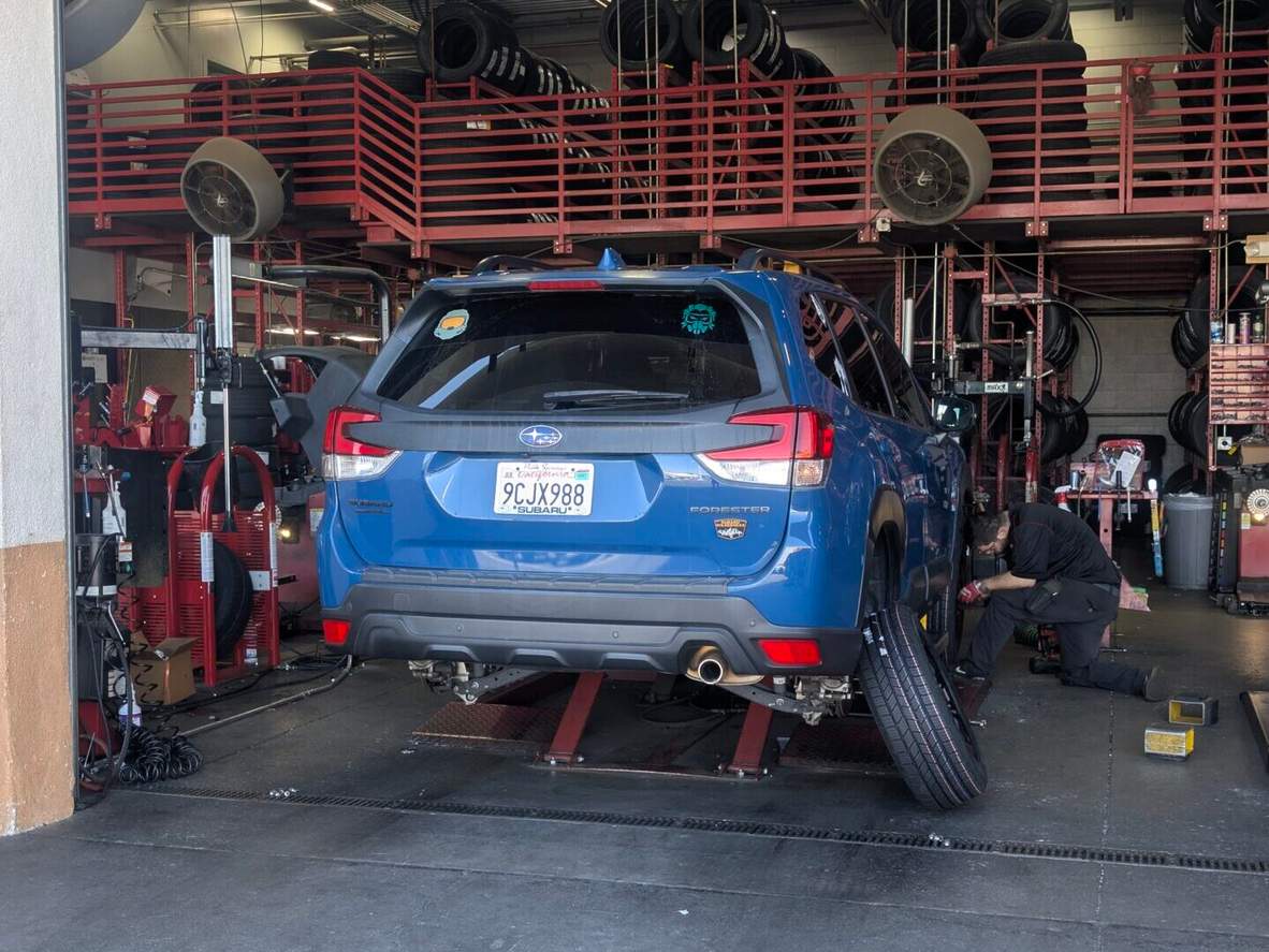 My Sister'S Forester Wilderness Getting The Terraincontact H/T Tires Installed