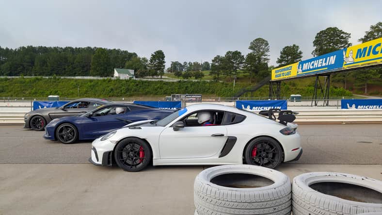 Three race ready cars equipped with Michelin Pilot Sport All-Season tires