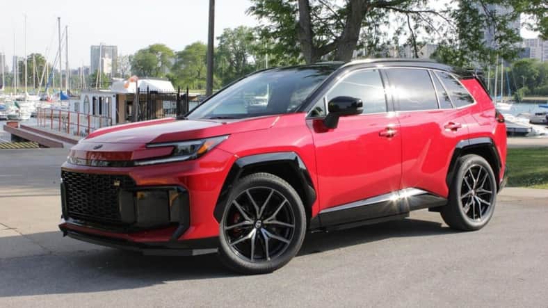 The front side profile of the 2026 Toyota RAV4 PHEV
