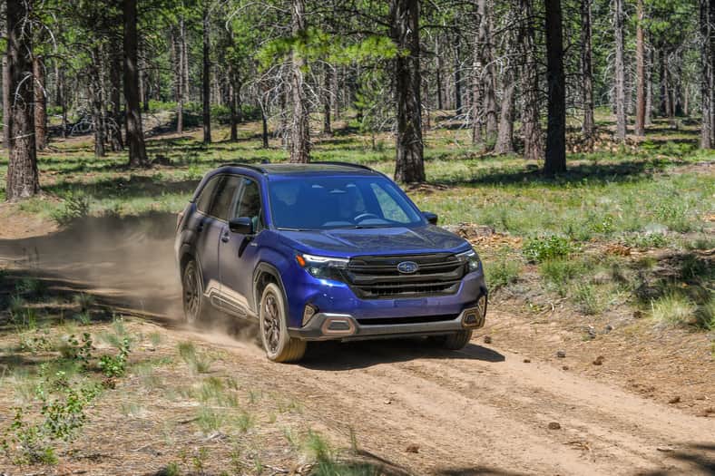 The front end of the 2026 Subaru Forester Hybrid off-road
