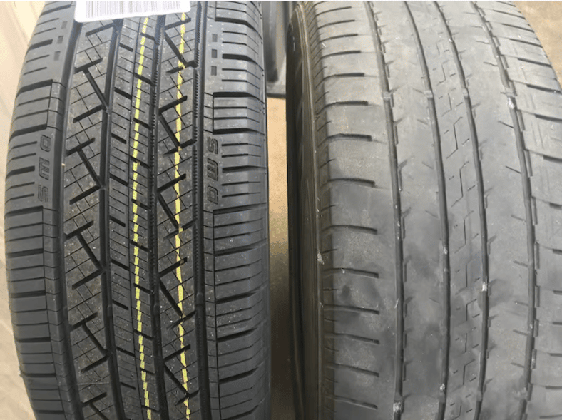 A look at my old all season tires (right) shows I was in dire need of new tires (left) Continental Tire review 