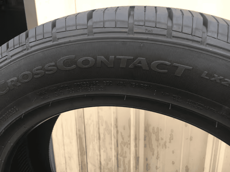 The sidewall of the CrossContact tire; this is where you’ll find the size and other information Continental Tire review