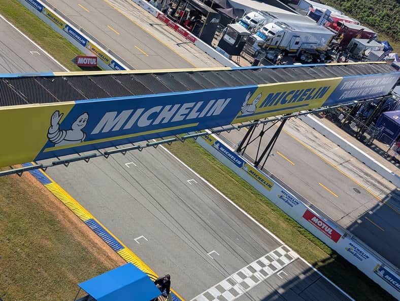 The Start/Finish line featuring the Michelin Bridge